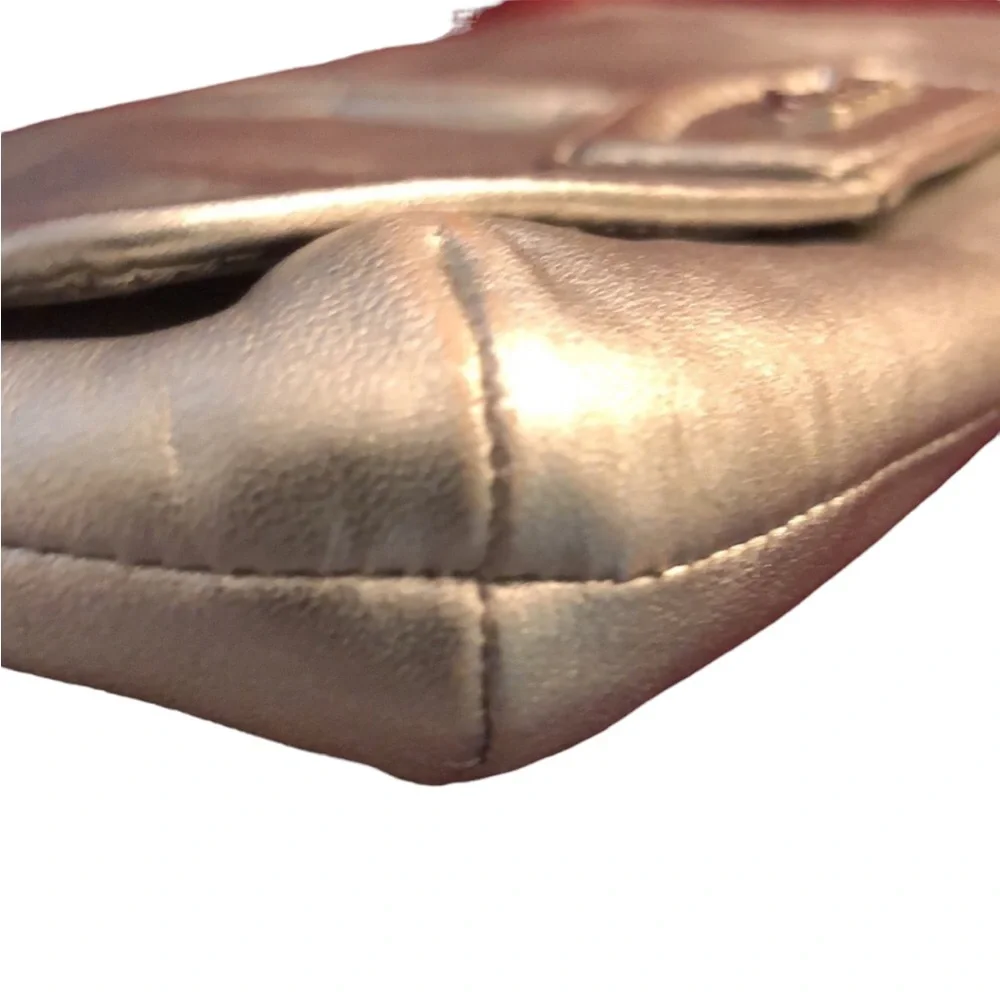 Coach  silver metallic genuine leather large wristlet or clutch 9” long  …